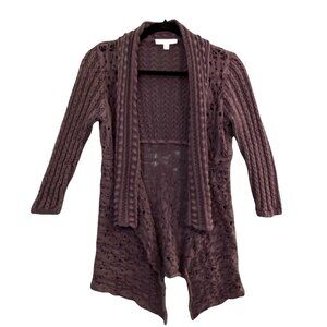 CABI Women Sweater Waterfall Open Front Crochet Cardigan Sz M Purple 79-32